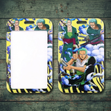 ID Card Badge Holder - One Piece - Zoro Triple Green Haori Swords Blue Clouds Yellow Background
