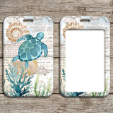ID Card Badge Holder - Seascape with Turtle and Coral