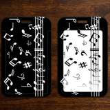 ID Card Badge Holder - Music Notes Pattern Black Staff Sheet Vertical