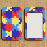 ID Card Badge Holder - Autism Awareness Puzzle Pieces Solid Block Pattern
