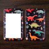 ID Card Badge Holder - Colorful Dinosaurs with Plants Dark Background