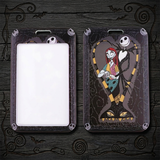 ID Card Badge Holder - The Nightmare Before Christmas - Jack And Sally Embracing Inside Yellow-Black Striped Heart