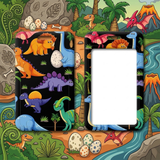 ID Card Badge Holder - Cartoon Dinosaurs with Palm Trees and Eggs