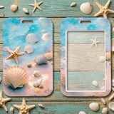 ID Card Badge Holder - Seashells and Starfish Beach Theme