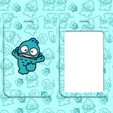 ID Card Badge Holder - Sanrio - Hangyodon Single Arms Out Teal Outline Pattern