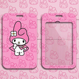 ID Card Badge Holder - Sanrio - My Melody Single Holding Flower Pink Outline Pattern