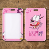 ID Card Badge Holder - Courage the Cowardly Dog - Pink Background Barking Stupid Dog Text
