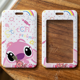 ID Card Badge Holder - Lilo & Stitch - Angel With Stitch And Candy On Pink