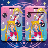ID Card Badge Holder - Sailor Moon - Sailor Moon And Luna On Pink Sky