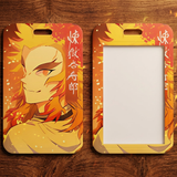 ID Card Badge Holder - Demon Slayer - Kyojuro Rengoku Smiling, Fiery Hair, Golden Background