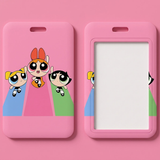 ID Card Badge Holder - Powerpuff Girls - Flying On Pink Background