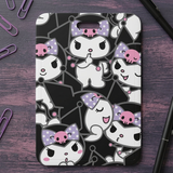 ID Card Badge Holder - Sanrio - Kuromi Faces Purple Bows Black Background