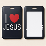 ID Card Badge Holder - I Love Jesus Red Heart Black