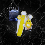 3D PVC Figure Keychain - M&M's - Yellow M&M Character With A Peace Sign