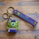 3D PVC Figure Keychain - Monsters, Inc. - Mike Wazowski On Books With Purple Strap