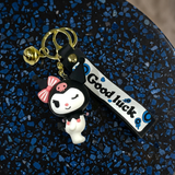 3D PVC Figure Keychain - Sanrio - Kuromi With Pink Bow And Good Luck Strap