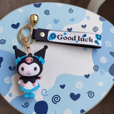 3D PVC Figure Keychain - Sanrio - Kuromi In Blue Dress With Good Luck Strap