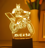 3D Illuminated Art - Kamen Rider - Kamen Rider on a motorcycle with Japanese text 'Daijoubu' 3D Illusion LED Night Light 16 Colors