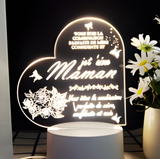 3D Illuminated Art - Heart with 'Je t'aime Maman' message 3D Illusion LED Night Light 16 Colors