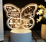 3D Illuminated Art - Butterfly with 'To My Sister' message 3D Illusion LED Night Light 16 Colors