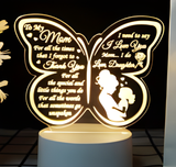 3D Illuminated Art - Mother-Daughter Love Message Butterfly 3D Illusion LED Night Light 16 Colors