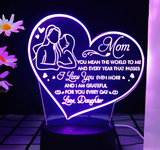 3D Illuminated Art - Mother Daughter Love Message Heart Night Light 3D Illusion LED Night Light 16 Colors