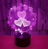 3D Illuminated Art - Hearts and 'I Love You' message 3D Illusion LED Night Light 16 Colors