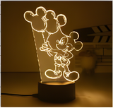 3D Illuminated Art - Disney - Mickey Mouse holding balloons 3D Illusion LED Night Light 16 Colors