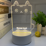 3D Illuminated Art - Dorky Cute Cat Message Board 3D Illusion LED Night Light 16 Colors