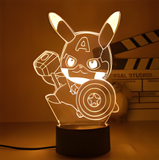 3D Illuminated Art - Pokémon, Marvel - Pikachu Captain America mashup 3D Illusion LED Night Light 16 Colors