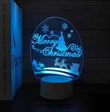 3D Illuminated Art - Merry Christmas with tree and sleigh 3D Illusion LED Night Light 16 Colors