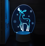 3D Illuminated Art - Reindeer with snowflakes 3D Illusion LED Night Light 16 Colors