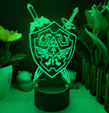 3D Illuminated Art - The Legend of Zelda - Hylian Shield with Master Swords 3D Illusion LED Night Light 16 Colors