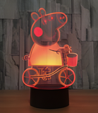 3D Illuminated Art - Peppa Pig - Peppa riding a bicycle 3D Illusion LED Night Light 16 Colors
