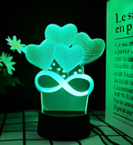 3D Illuminated Art - Heart Balloons and Infinity Symbol 3D Illusion LED Night Light 16 Colors