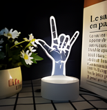 3D Illuminated Art - Rock Hand Sign 3D Illusion LED Night Light 16 Colors