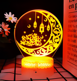 3D Illuminated Art - Crescent Moon with Stars and Lanterns / Good Night Moon 3D Illusion LED Night Light 16 Colors