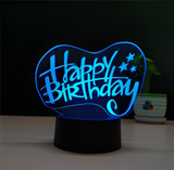 3D Illuminated Art - Happy Birthday text with stars 3D Illusion LED Night Light 16 Colors