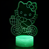 3D Illuminated Art - Hello Kitty - Hello Kitty riding a bicycle 3D Illusion LED Night Light 16 Colors