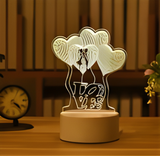 3D Illuminated Art - Three heart-shaped balloons, one with a couple silhouette, and the word 'LOVE' 3D Illusion LED Night Light 16 Colors