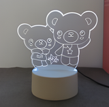 3D Illuminated Art - Two cute bears 3D Illusion LED Night Light 16 Colors