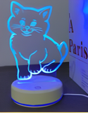 3D Illuminated Art - Cat 3D Illusion LED Night Light 16 Colors #1904