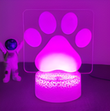 3D Illuminated Art - Cat Paw Print 3D Illusion LED Night Light 16 Colors