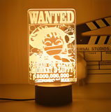3D Illuminated Art - One Piece - Monkey D. Luffy Wanted Poster 3D Illusion LED Night Light 16 Colors