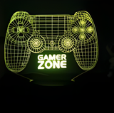 3D Illuminated Art - Gaming Controller / Gamer Zone 3D Illusion LED Night Light 16 Colors