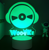 3D Illuminated Art - Disc with headphones and 'WooKe' text 3D Illusion LED Night Light 16 Colors