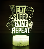 3D Illuminated Art - Eat Sleep Game Repeat (Gaming Theme) 3D Illusion LED Night Light 16 Colors