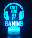 3D Illuminated Art - Headphones with 'CAN'T HEAR YOU I'M GAMING' text 3D Illusion LED Night Light 16 Colors