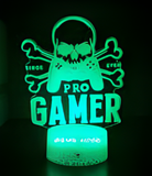 3D Illuminated Art - Generic Gaming - Skull with headphones, controller, and 'PRO GAMER' 3D Illusion LED Night Light 16 Colors