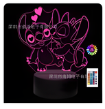 3D Illuminated Art - Lilo & Stitch - Stitch and Angel kissing cheek 3D Illusion LED Night Light 16 Colors